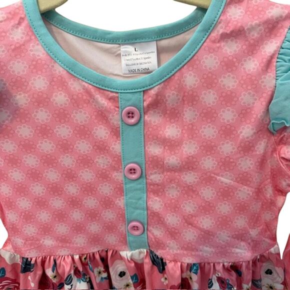 Baby Toddler Girls 12-18 (XS) Months Okie & Lou Pink Unicorn Floral Ruffle Dress - Picture 3 of 8